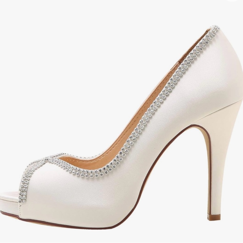 Elegantpark Women Pumps Peep Toe Platform High Heels - Ivory. Satin